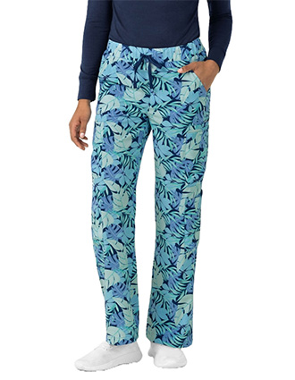 WonderWink Women's Printed Breezy Palms  Double Cargo Scrub Pant