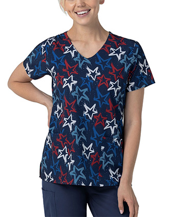 Wink Scrubs Women's Star Spangled Sky V-Neck Print Scrub Top