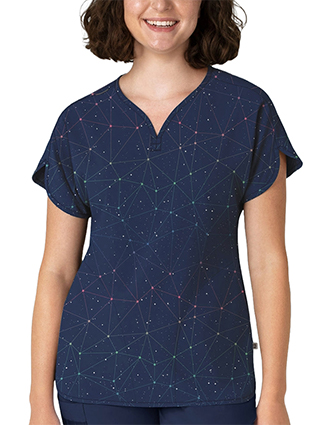 Wonderwink Women's Dolman Print Scrub Top in Astro Map Navy