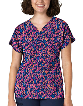 Wink Scubs Women's Dolman Print Scrub Top in Painted Dots Navy