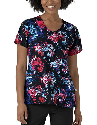 WonderWink Women's V-Neck Border Freedom Sparkle Black Print Scrub Top