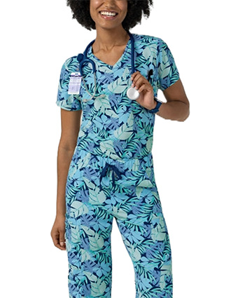 WonderWink Women's Tuck-in Print Breezy Palms Scrub Top