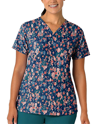 WonderWink Women's Fitted V-Neck Print Scrub Top in Flower Shower