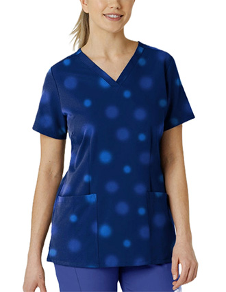 WonderWink Women's Fitted V-Neck Print Scrub Top in Graffiti Blots
