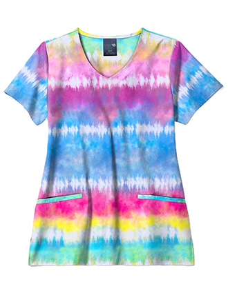 Zoe and Chloe Women's V-Neck Chasing Rainbows Print Scrub Top