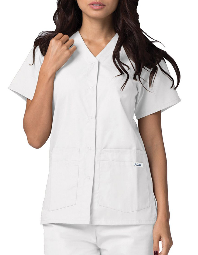 Adar Women's Nurses Double Pocket Snap Front Scrub Top