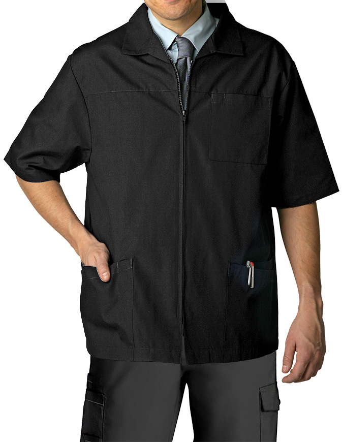 Adar Men Zippered Short Sleeve Multi Pocket Scrub Jacket