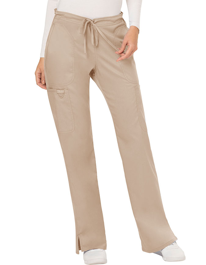 Cherokee Workwear Revolution Womens Mid Rise Moderate Flare Drawstring Tall Pant