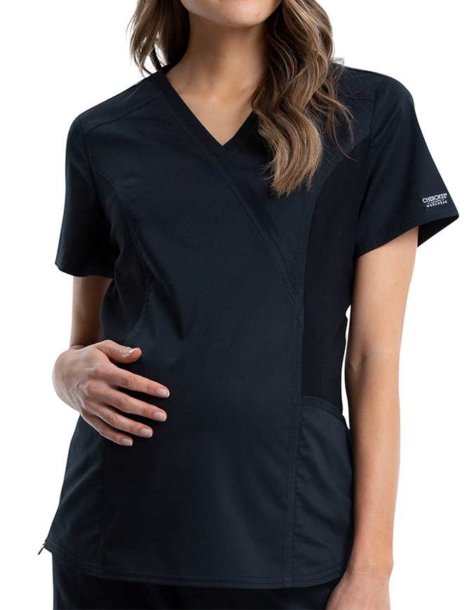 Cherokee Workwear Revolution Women's Maternity Mock Wrap Top