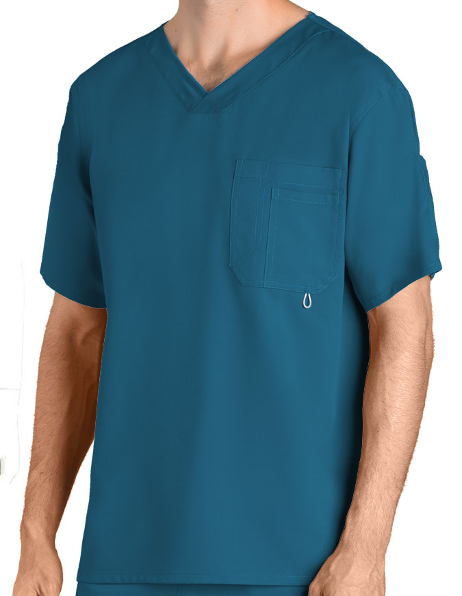 Greys Anatomy Men's Three Pocket High Open V-Neck Scrub Top