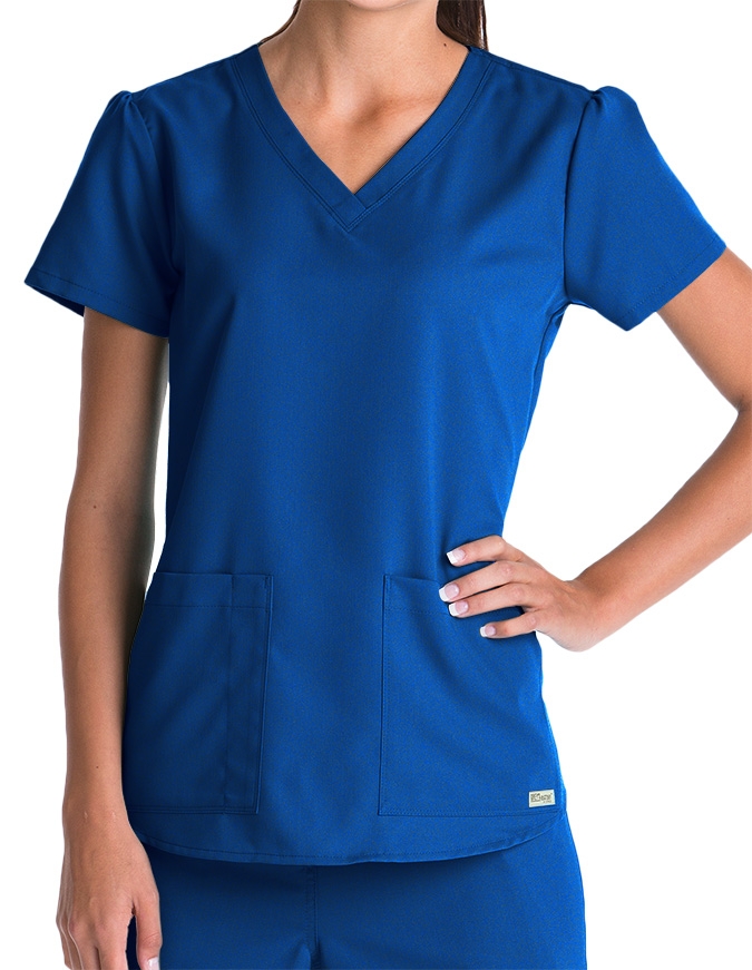Greys Anatomy Women's Two Pocket V-Neck Shirred Back Scrub Top