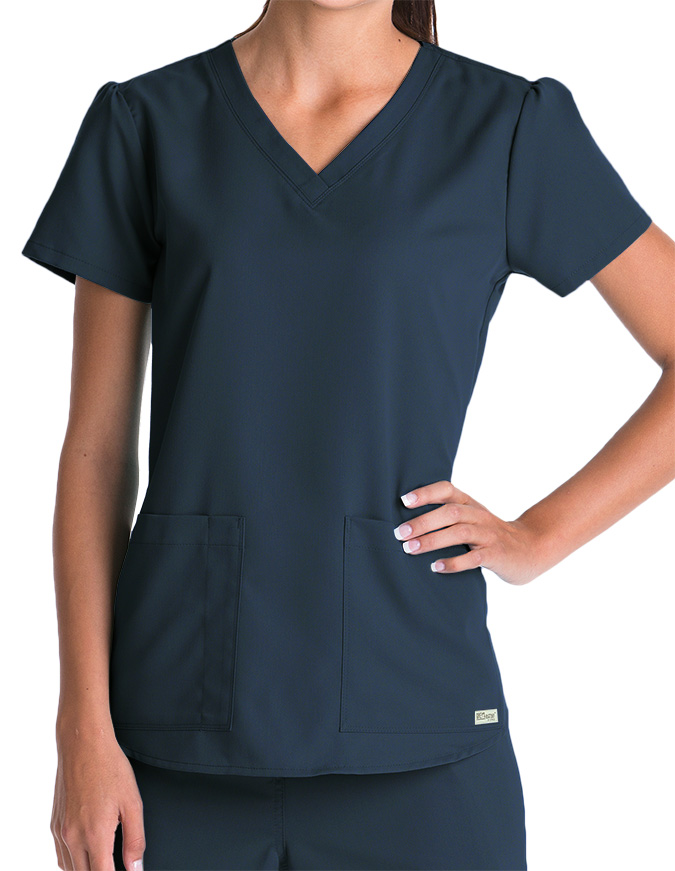 Greys Anatomy Women's Two Pocket V-Neck Shirred Back Scrub Top