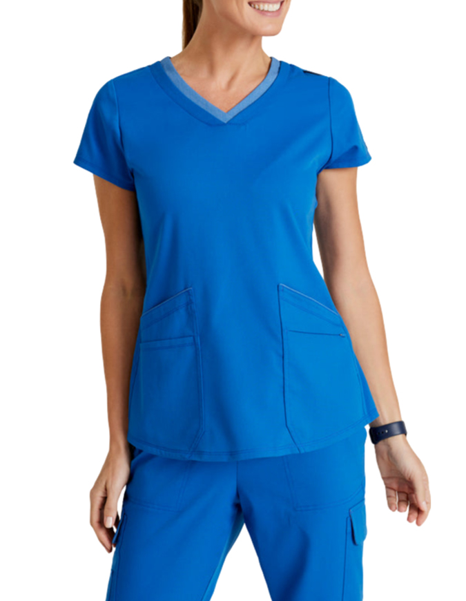 Grey's Anatomy Spandex Stretch Women's Meredith Two-Tone V-Neck Scrub Top