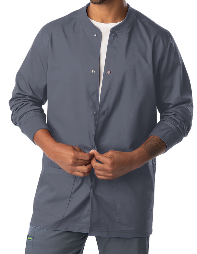 Landau Proflex Men's Knit Collar Snap Front Solid Scrub Jacket