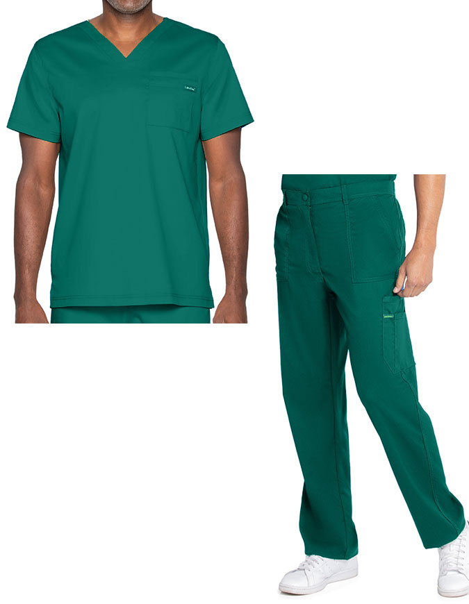 Landau Proflex Men's V-Neck Drawstring Cargo Petite Scrub Sets