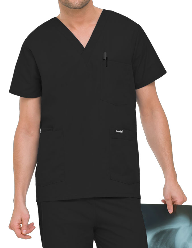 Landau Men's Multiple Pockets V-Neck Solid Nurse Scrub Top