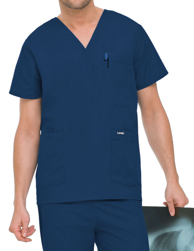 Landau Men's Multiple Pockets V-Neck Solid Nurse Scrub Top