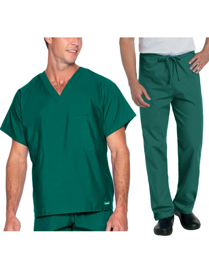 Landau Essentials Unisex Reversible V-Neck  Drawstring Medical Scrub Set