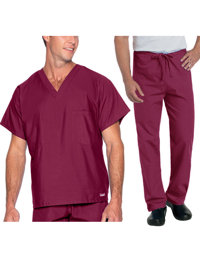 Landau Essentials Unisex Reversible V-Neck  Drawstring Medical Tall Scrub Set