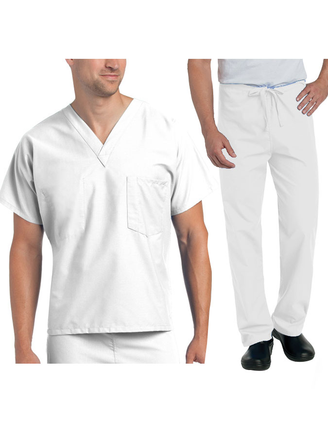 Landau Essentials Unisex Reversible V-Neck  Drawstring Medical Tall Scrub Set