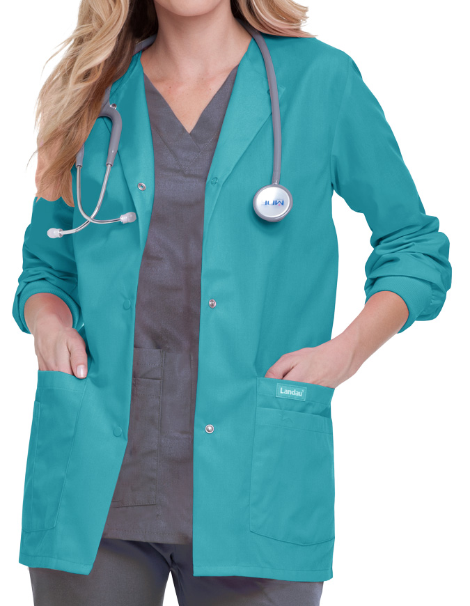 Landau Womens Four Pocket Crew Neck Nursing Scrub Jacket