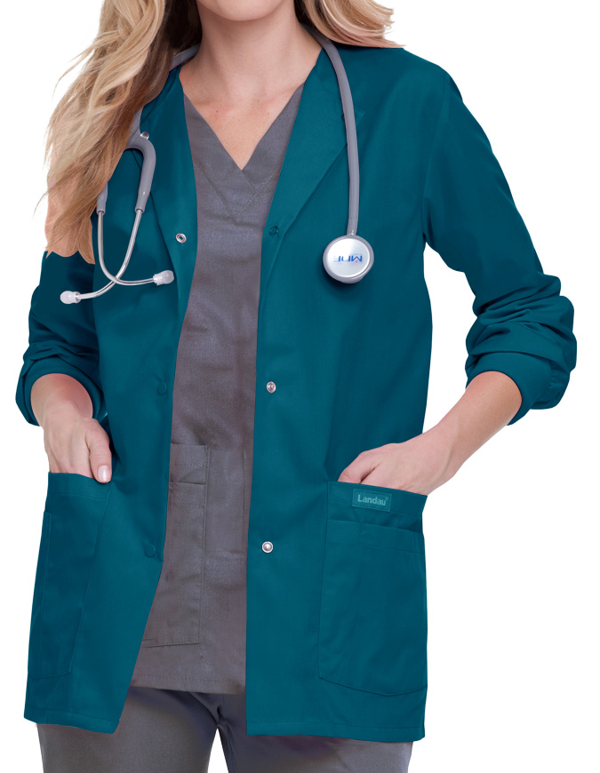 Landau Womens Four Pocket Crew Neck Nursing Scrub Jacket