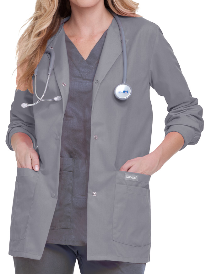 Landau Womens Four Pocket Crew Neck Nursing Scrub Jacket