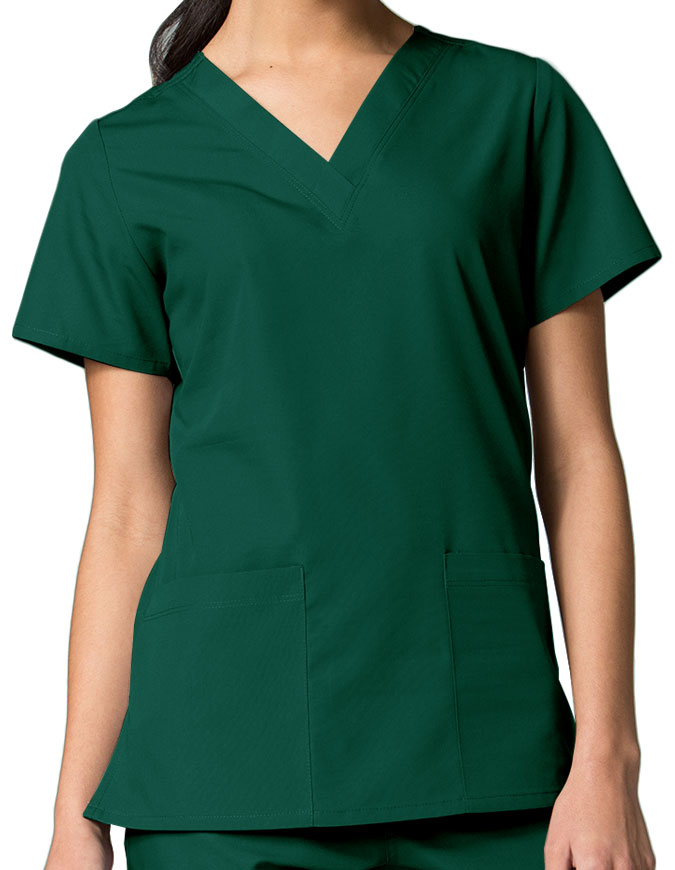 Maevn Red Panda Women's Two Pocket V-Neck Solid Scrub Top