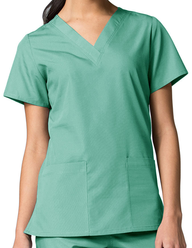 Maevn Red Panda Women's Two Pocket V-Neck Solid Scrub Top