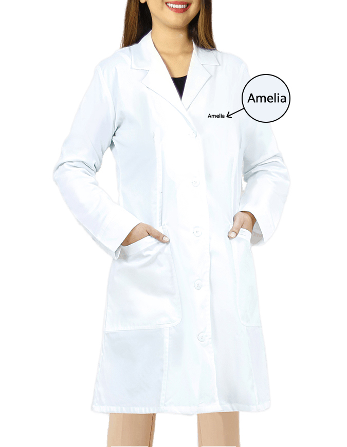 Heedfit Free Embroidery Women's Two Pocket 35 Inches White Medical Lab Coat