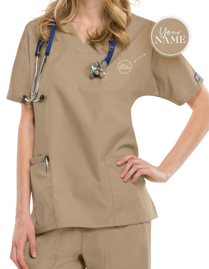 Free Embroidery Women's Two Patch Pockets Nurse Scrub Top