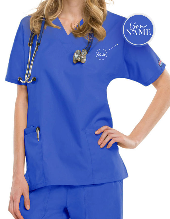 Free Embroidery Women's Two Patch Pockets Nurse Scrub Top
