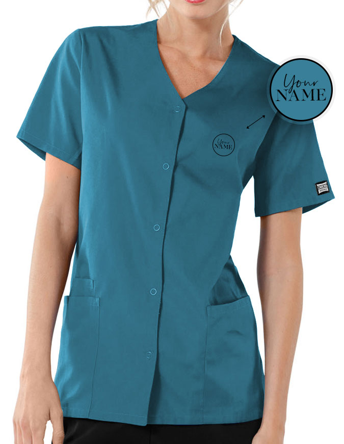 Free Embroidery Women's Short Sleeve Snap Scrub Top