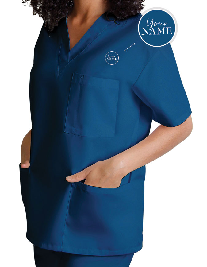 Free Embroidery Unisex V-Neck Three Pockets Nursing Scrub Top