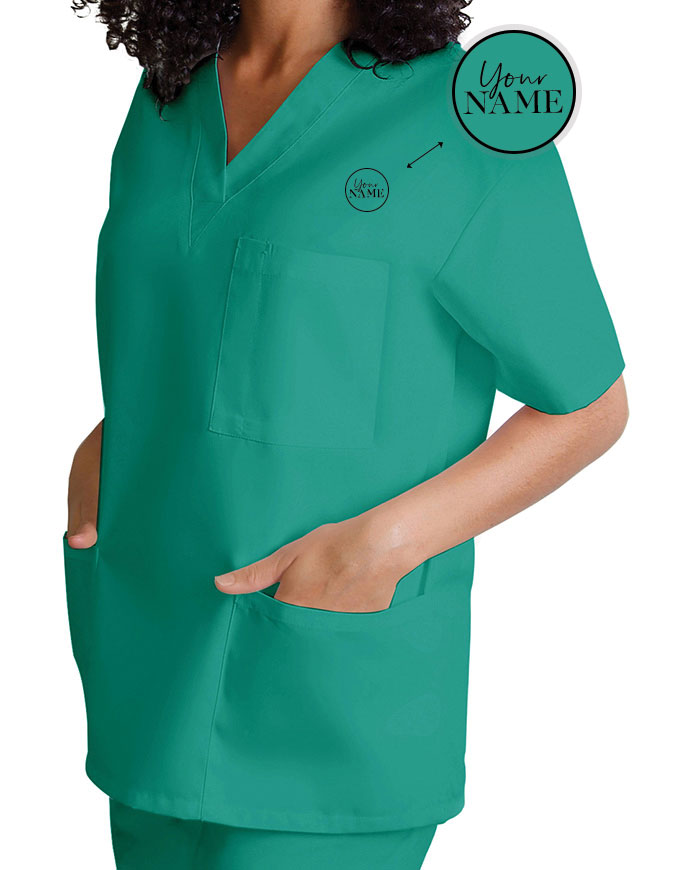 Free Embroidery Unisex V-Neck Three Pockets Nursing Scrub Top