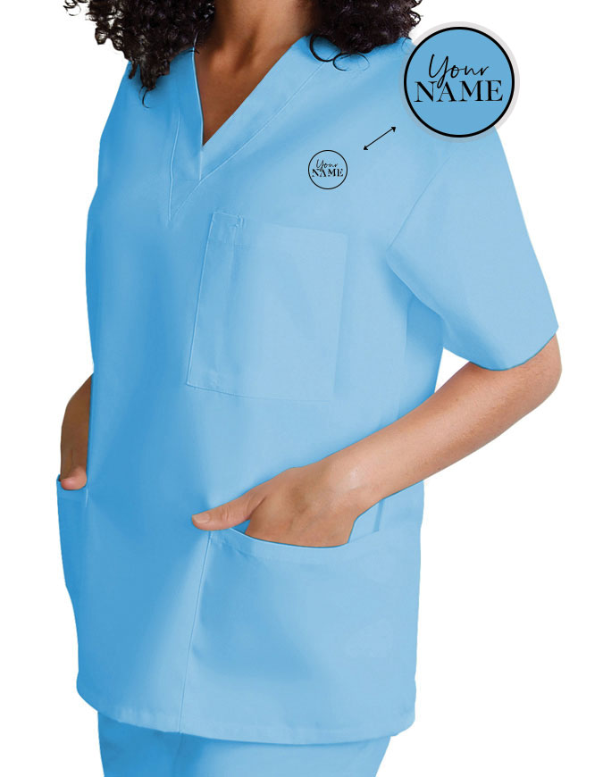 Free Embroidery Unisex V-Neck Three Pockets Nursing Scrub Top