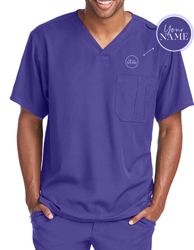 Free Embroidery Men's Structure Crossover V-neck Basic Scrub Top