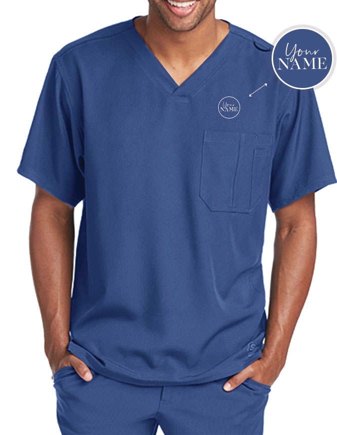 Free Embroidery Men's Structure Crossover V-neck Basic Scrub Top
