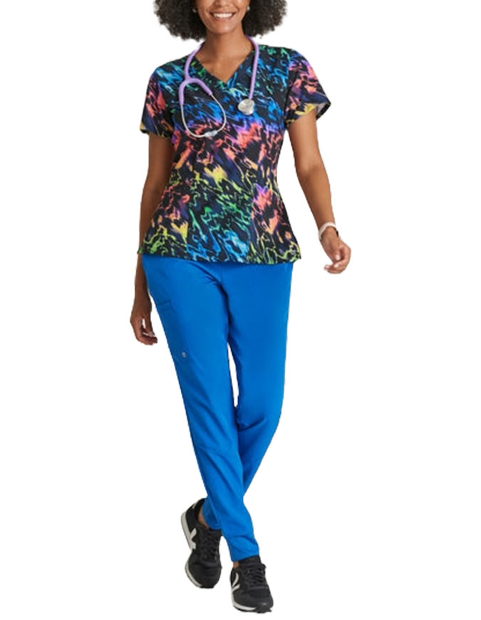 Barco Uniform Women's V-Neck AURORA LIGHTS  Print Scrub Top