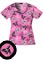 Cherokee Body Womens Two Pocket Be My Butterfly Round Neck Print Scrub Top