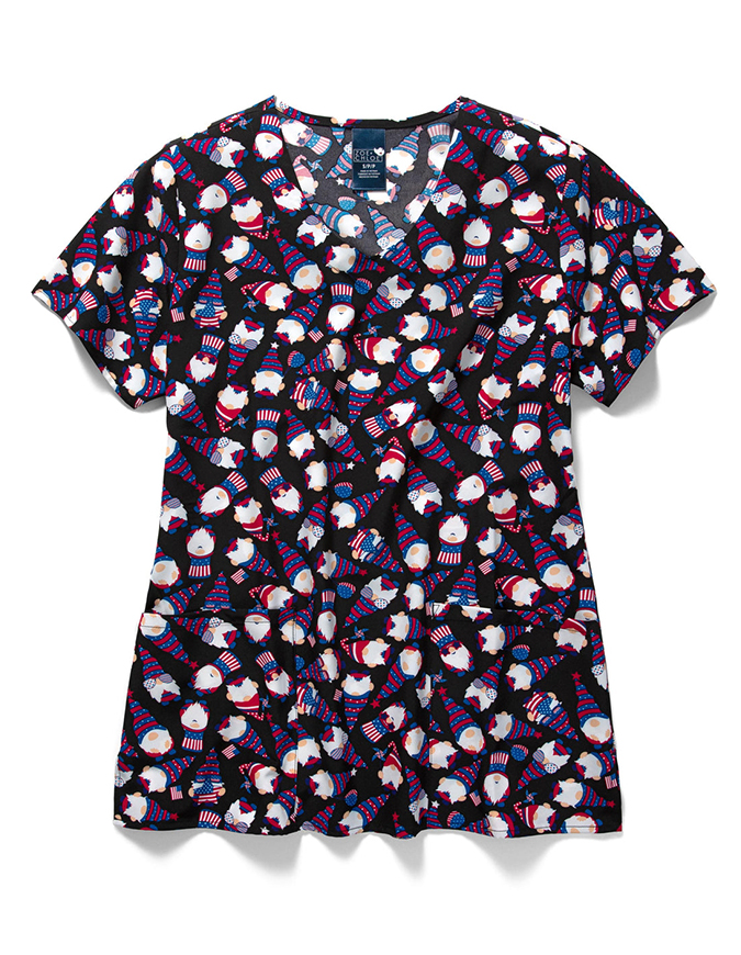 Zoe+Chloe Performance Women's  V-Neck Print Scrub Top In U.S. OF YAY