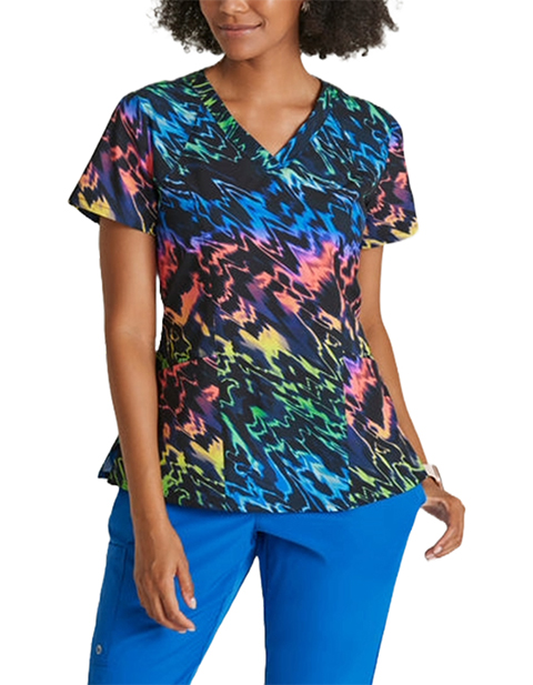 Barco Uniform Women's V-Neck AURORA LIGHTS  Print Scrub Top