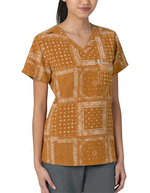 Carhartt Cross-Flex Women's Tuck In Bandana Stamp Print Scrub Top