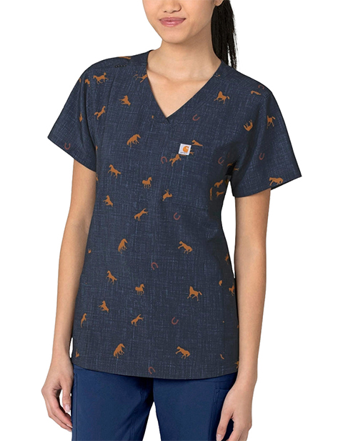 Carhartt Cross-Flex Women's Tuck In Bridle Path Print Scrub Top