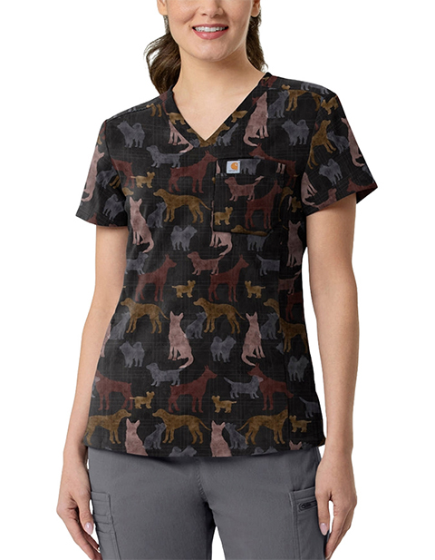 Carhartt Cross-Flex Women's Tuck In Heartwarming Hounds Print Scrub Top