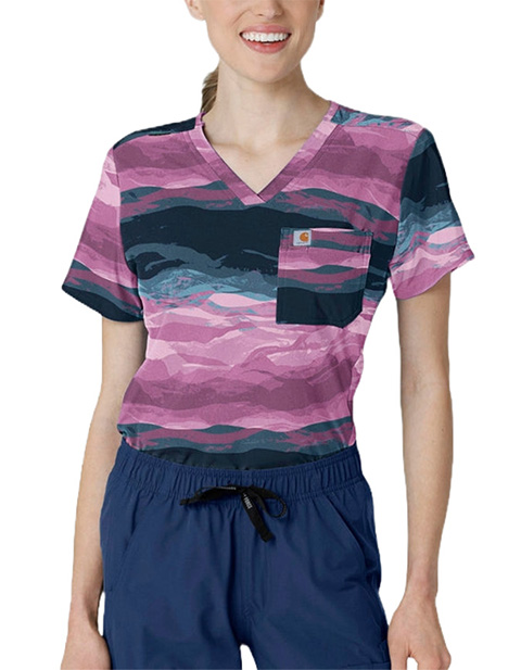 Carhartt Cross-Flex Women's Tuck In Peaceful Pastures Thistle Print Scrub Top