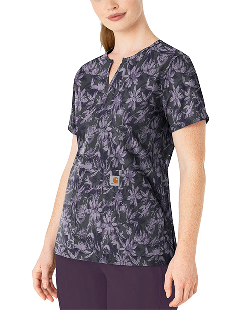 Carhartt CROSS-FLEX Women's Notch Neck Shadow Blossoms Print Scrub Top