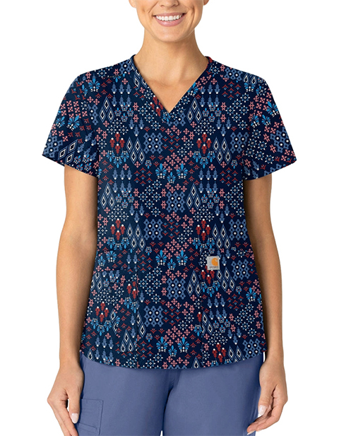 Carhartt Women's V-Neck Print Scrub Top in Diamond Clusters