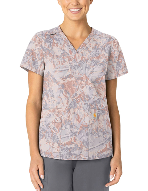 Carhartt Women's V-Neck Print Scrub Top in Snowy Ridges