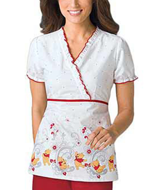 Women Two Pockets Ruffled Paisley Park Nurse Scrub Top